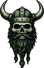 Bearded Skull Viking Horns Warrior Design