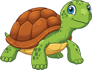 Cute cartoon turtle, green shell animal, friendly reptile character, children’s illustration, educational vector art, smiling turtle design, faceless style