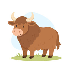 Cartoon grunting ox vector illustration. Cute yak isolated on white background.