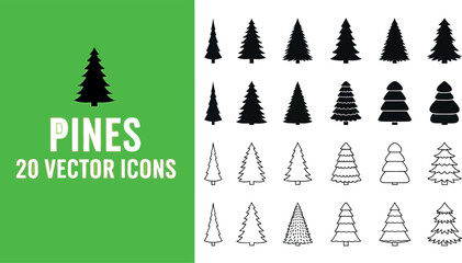 Obraz premium A vector set of Christmas pine trees icons for a holiday greeting card design