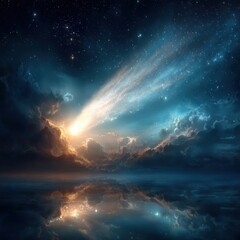 Fototapeta premium Celestial Meteor Shower Reflection in Dark Waters