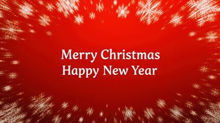 A simple red greeting card with decorative snowflakes surrounding the message 'Merry Christmas and Happy New Year' in elegant font.