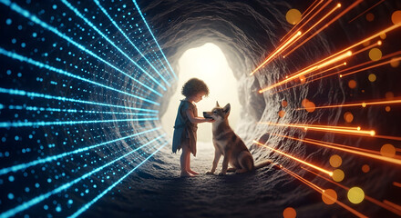 Digital Friendship A Boy and His Dog Connecting in a Tech Driven World The power of artificial intelligence and emotional intelligence bridging human animal bonds in a unique landscape