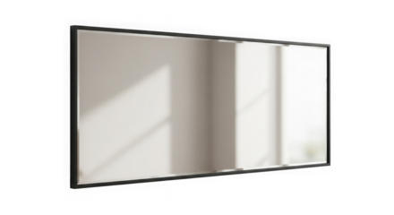 Rectangular mirror with a thin black frame isolated on transparent background