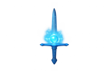 Fantasy sword with glowing blue magic orb generating energy
