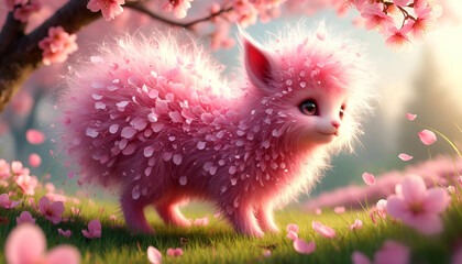 cute animal fantastic with pink flowers