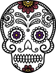 Fototapeta premium Colorful decorative sugar skull illustration with floral patterns and ornate mexican day of the dead design
