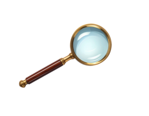 Vintage Magnifying Glass Lying Flat with Soft Shadow, Top-Down Angle, High-Resolution PNG