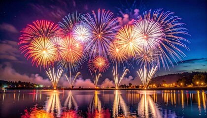Realistic New Year Fireworks Celebration in Night Sky with Vibrant Colors