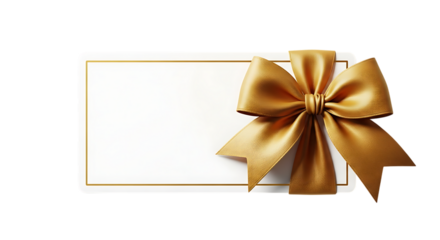 Blank white gift tag with gold bow isolated on transparent background