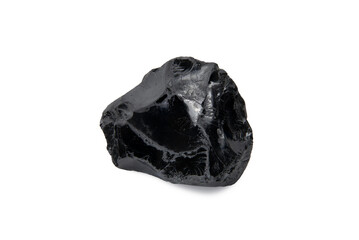 Glossy Black Obsidian Stone on White