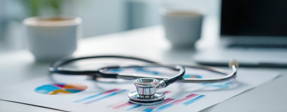 The Stethoscope on Medical Charts and Laptop Representing Healthcare Data Analysis - Powered by Adobe