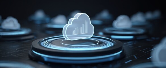 The Cloud Icon on Futuristic Digital Platforms Representing Scalable Data Analytics and Networking