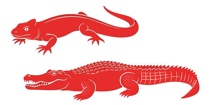 Bold red alligator and salamander emblems are perfect for wildlife organizations or educational materials about reptiles and amphibians