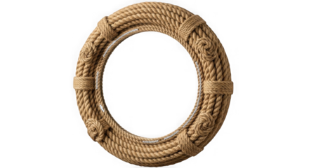 Oval woven rope frame with decorative elements isolated on transparent background