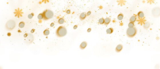 Golden Bokeh and Snowflakes Particles Overlay on Transparent Background perfect for New Year Celebration Card or Festive Scene Design