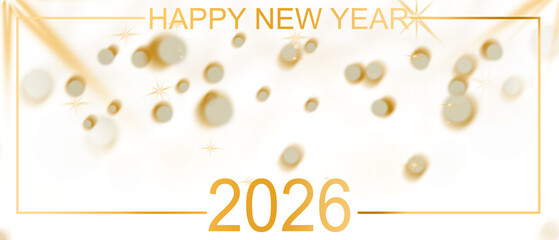 Happy New Year 2026 Golden Text in a Frame with Bokeh Lights perfect for Festive Celebration or Holiday Invitation Background Design