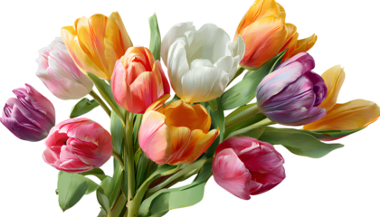 beautiful bouquet of tulips on a transparent background, cutout as a png file with no shadows