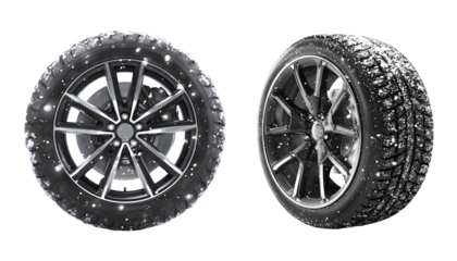 black and white car tire with a winter snowy wheel png