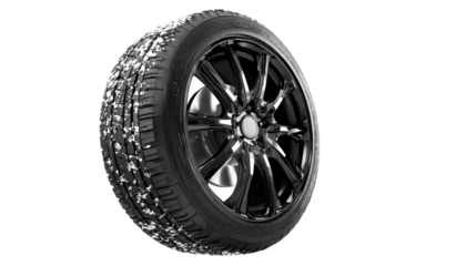 black and white wheel with winter tires on a transparent