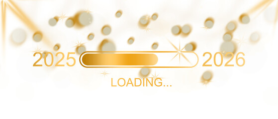 New Year 2025 to 2026 Loading Bar Animation with Golden Bokeh Lights perfect for Celebration Banner or Time Transition Design Background