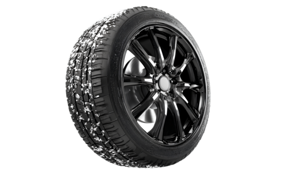 black and white wheel with winter tires on a transparent
