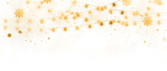 Golden Transparent String Lights and Snowflakes Overlay perfect for New Year Celebration Card or Festive Decoration Background Design