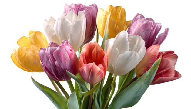 bouquet of colorful tulips isolated on a transparent background - Powered by Adobe