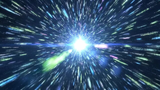 Abstract digital data streams rapidly converging into a brilliant central singularity point against a deep blue void background motion graphics, dark, dynamic