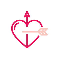 Stylized Love Icon: Bold Pink Heart with Cupid's Arrow Piercing It, Representing Romance, Affection, and Valentine's Day