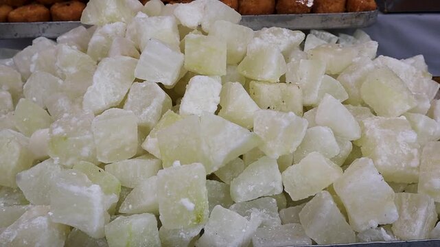 Petha an famous indian sweet made with pumpkin in a sweet shop