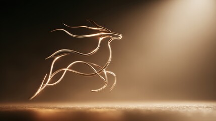 Abstract golden deer sculpture illuminated in a warm, inviting light