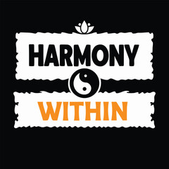 The words harmony and within are displayed alongside a yin yang symbol and lotus