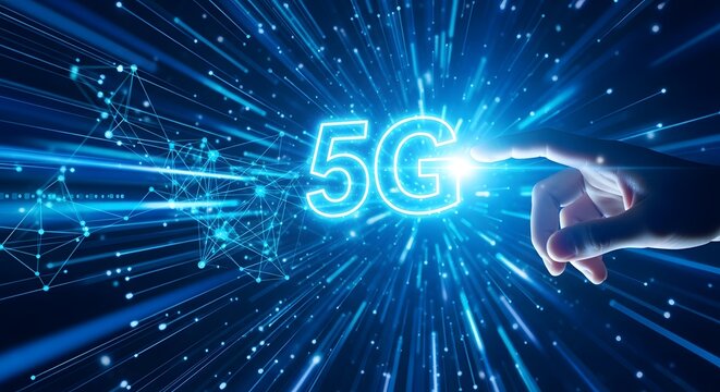 Futuristic 5g network technology with glowing digital rays