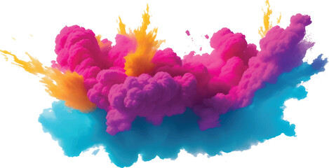 Bright Colorful Powder Burst Splash Featuring Energetic Yellow Pink Blue Paint Explosion Abstract Art on White