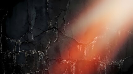 Mysterious Dark Cave Entrance Illuminated by Fiery Light Rays