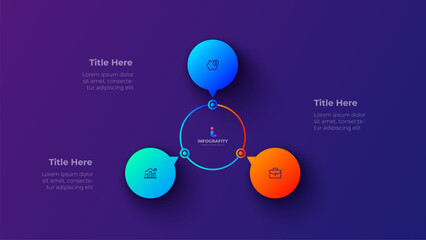 3 Steps circular business process infographic diagram. Modern neon gradient vector chart for presentation and workflow