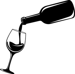 Wine Bottle Pouring into Glass Silhouette, Silhouette of wine being poured from a bottle into a glass, wine being poured from a bottle into a glass silhouette vector