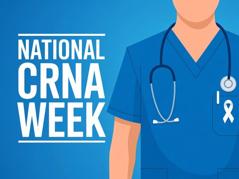 Celebrating national crna week with a medical professional wearing scrubs and a stethoscope - Powered by Adobe