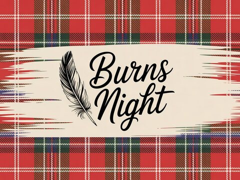 Celebrate burns night with a traditional scottish tartan background and feather illustration
