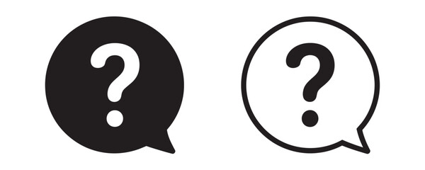 Simple question mark icons inside speech bubbles for help, guidance, faq and query concepts in modern black and white design, seeking answers now