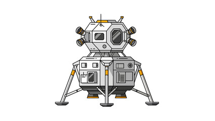 A pixel art illustration of a lunar lander on a white background