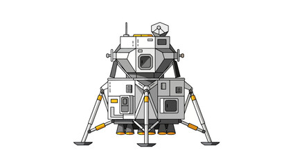 A pixel art illustration of a lunar lander with four legs