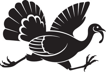 Running turkey silhouette thanksgiving farm animal and holiday vector illustration