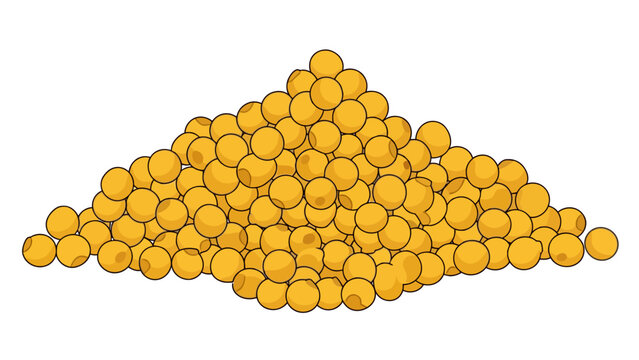 A pile of yellow soybeans on a white background