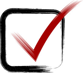 A vibrant red check mark design against a completely black background