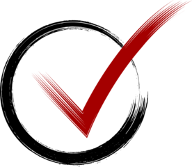 A vibrant red checkmark design isolated against a stark black background