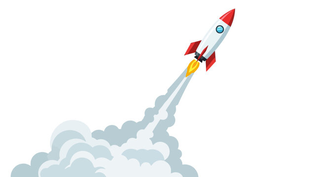 A cartoon rocket blasting off with a plume of smoke