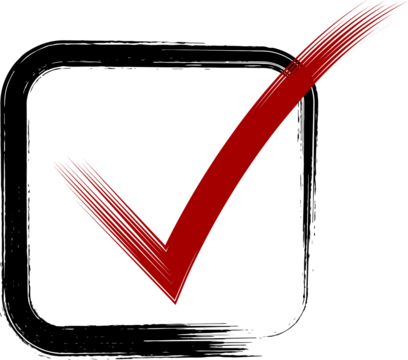 A vibrant red check mark design against a completely black background