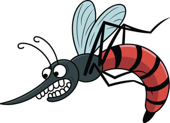 Cartoon mosquito with exaggerated features in mid-flight, ideal for educational content, health awareness, or insect-themed design